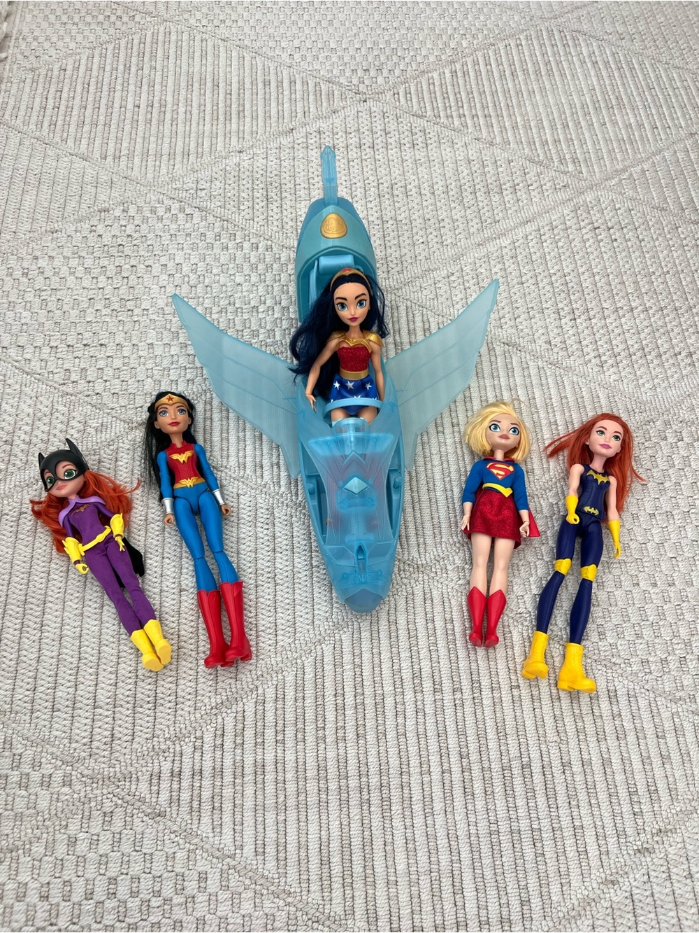 Mattel DC Super Hero Dolls and Blue Jet Girl Play set 5 Doll Figures